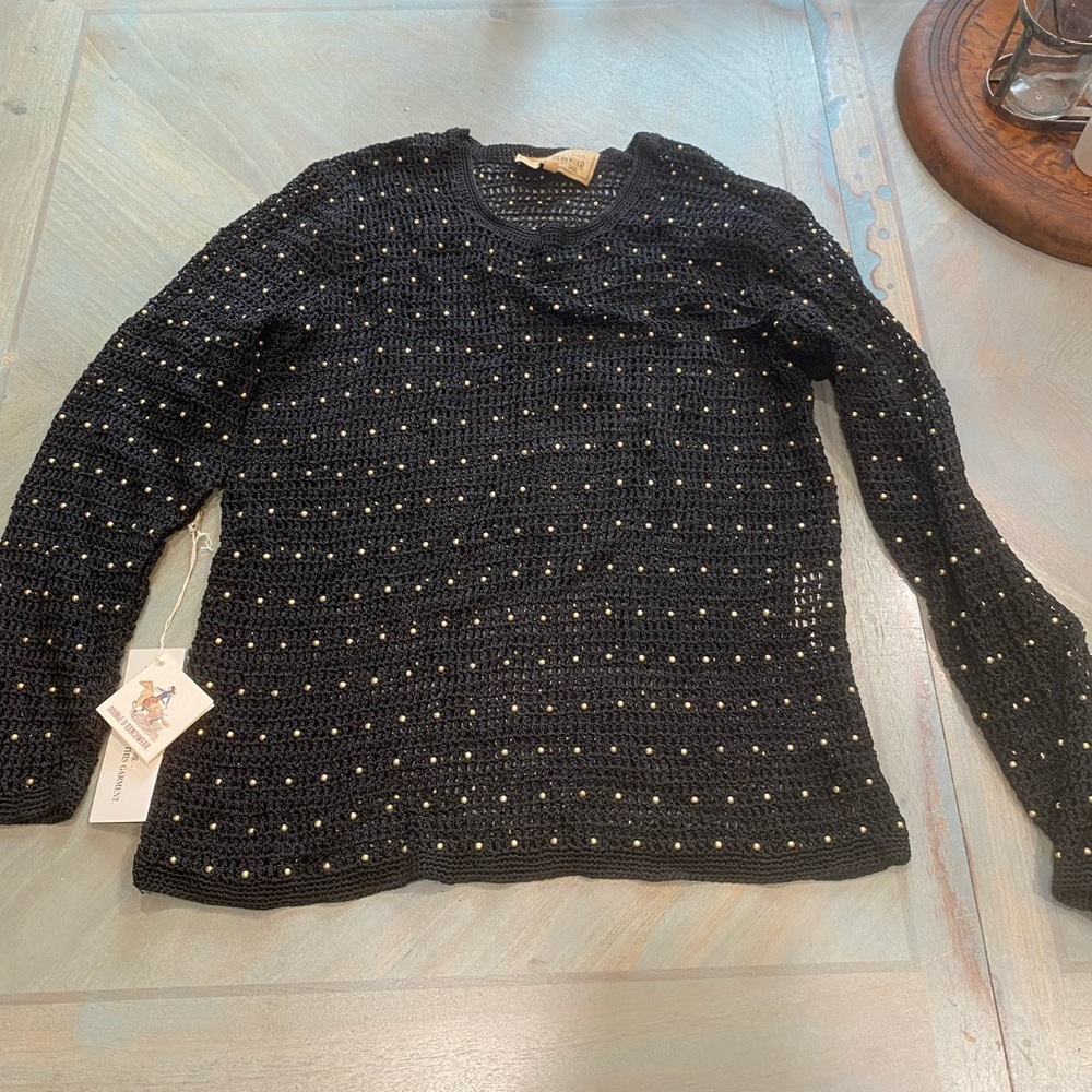 Elegant Black Sweater with Pearl Accents